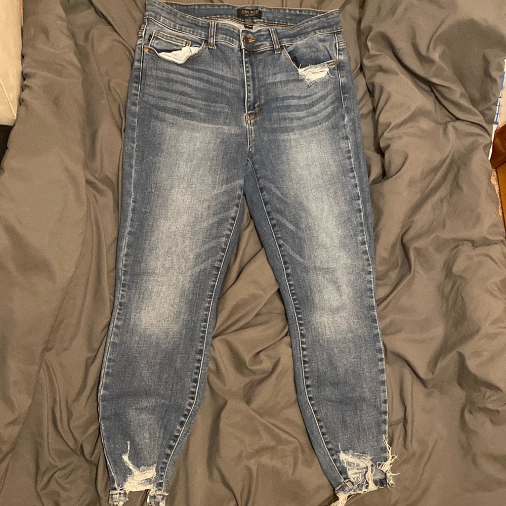 Hi-Waist Skinny Destroyed Hem Judy Blue Jeans